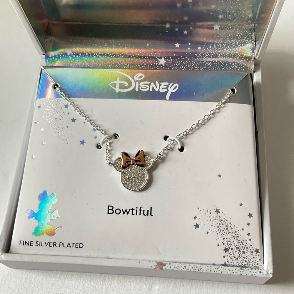 Disney Classics Jewelry | Minnie Mouse Bow Cubic Zirconia Silver Necklace - Picture 4 of 8